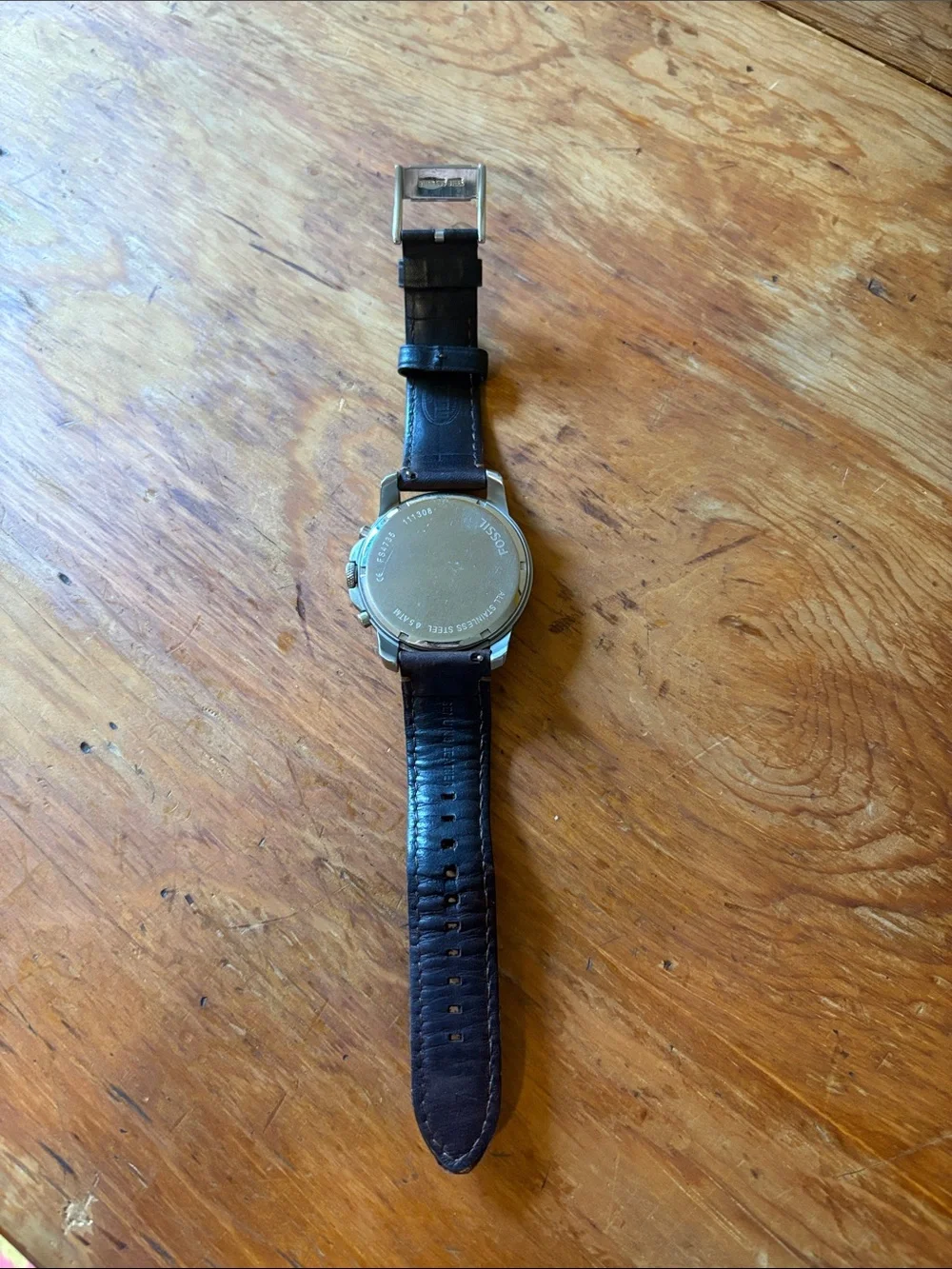 Fossil Analog Men Leather Strap Watch BROKEN BATTERY